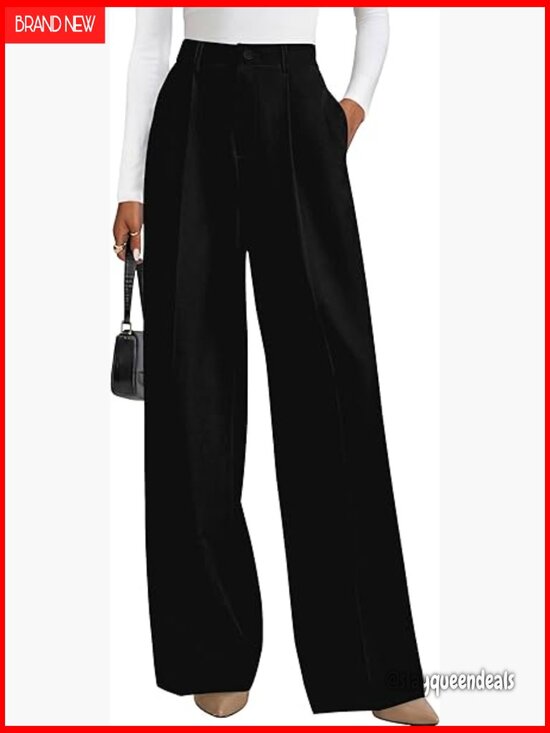 Pants - Wide Leg High Waisted Work Pants with Pockets Trousers Dress Pants